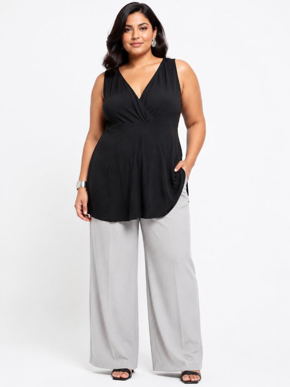 Eileen Fisher Black 100% Silk Tunic Top Size XL Quiet Luxury Minimalist